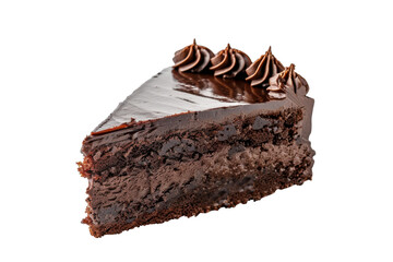 Indulgent slice of rich chocolate cake with creamy frosting, perfect for dessert lovers at a cozy caf&eacute; isolated on transparent background