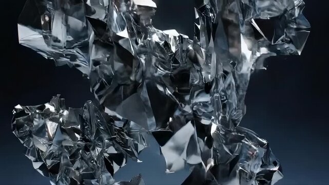 A silver abstract form, seemingly crafted of crystal, floats against a gradient blue backdrop