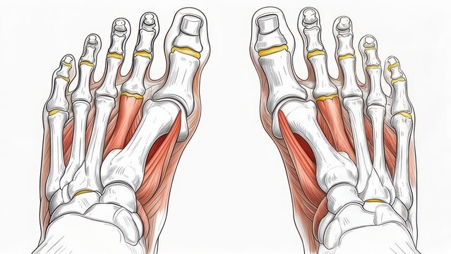 Anatomical Illustration of Human Feet Bones and Muscles.