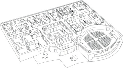 Vector art of 3d architectural rendering of a buildings interior layout, showcasing rooms and corridors