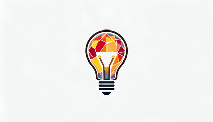 Fototapeta premium Central Polygonal Lightbulb Icon Glowing with Colorful Idea