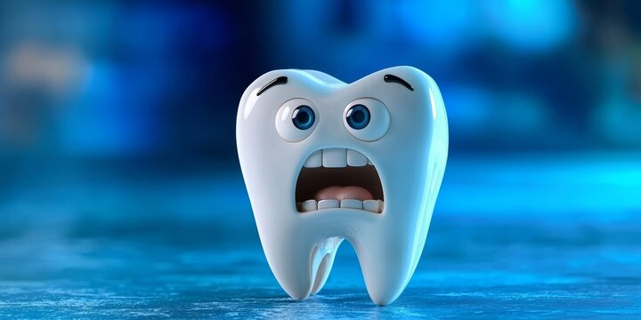 A cartoon character expresses fear and sadness about a lost tooth.