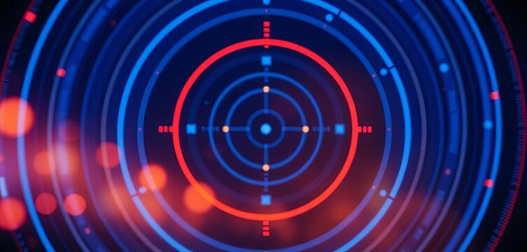 Abstract blue radar screen with concentric circles and blips,  signal,  vector