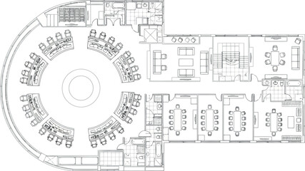 Vector art of architectural floor plan of a modern office building with conference rooms