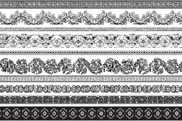 Distressed Black and White Vintage Ornamental Borders and Medallion Dividers Set

