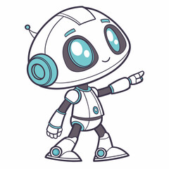 3D Cute Robot Character with Glowing Blue Eyes, Futuristic Artificial Intelligence Chatbot Assistant Mascot Isolated