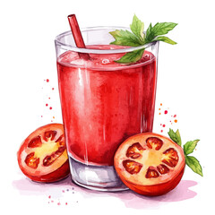 Tomato Juice, watercolor illustration vector, isolated on a white background.