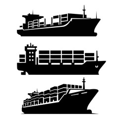 Obraz premium Three container ships in silhouette, illustrating global trade, transportation, and maritime industry with cargo and logistics