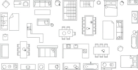 Vector art of collection of architectural floor plan elements and furniture