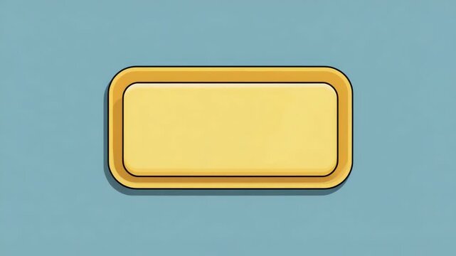 Yellow rectangular button with bold border in cartoon style on plain blue background, concept of UI design or digital interface element
