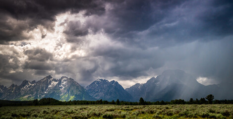 Wide View Of Storm Over The Mountains From The Valley Of Grand Teton