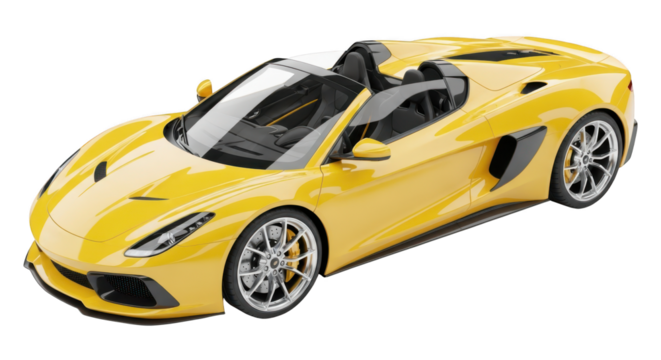 Yellow convertible sports car isolated on transparent background, a sleek design