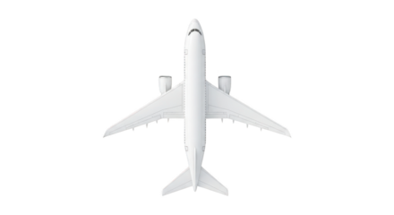 Top view of a generic white airplane isolated on transparent background