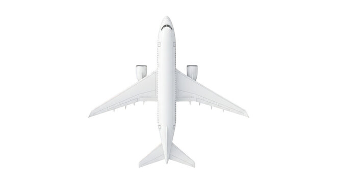 Top view of a generic white airplane isolated on transparent background