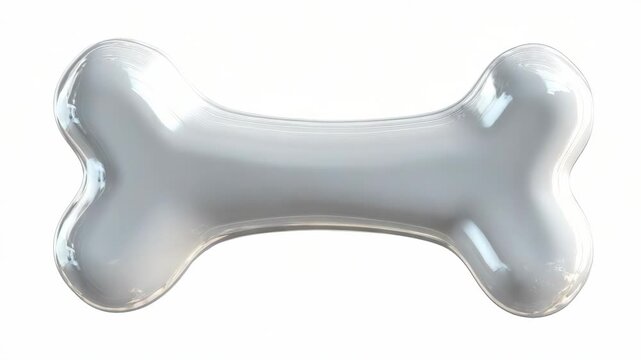 Shiny translucent dog bone shaped object with smooth reflective surface on white background, symbolizing pet toys or futuristic design