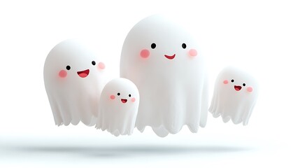 Obraz premium Mini ghost family floating together isolated on the white background 