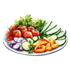 watercolor vector of Vegetable Crudites Platter, isolated on a white background.