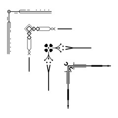 Set Hand Draw Of Corners Different Shapes Flower Decoration Vector Design Doodle Sketch Style For Wedding And Banner