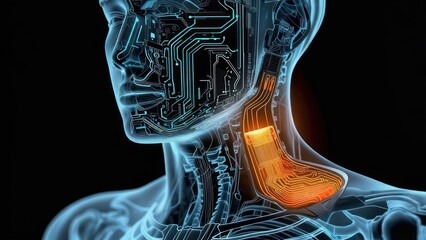 Digital Human Anatomy Depicting Electronic Circuitry and Biological Systems.