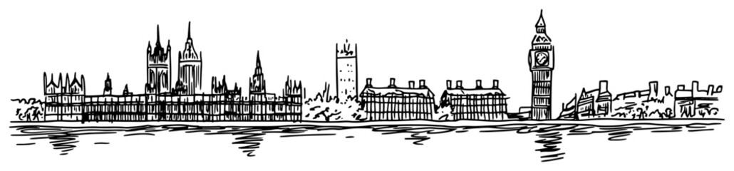 Fototapeta premium London Skyline with Big Ben and Westminster Hand Drawn Vector