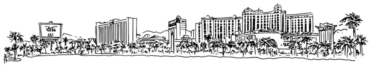 Miami Beach Oceanfront Hotels Skyline Panorama Line Art Vector © Tomas