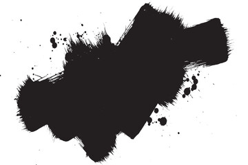 Horizontal Black Ink Brush Stroke Banner with Splatters

