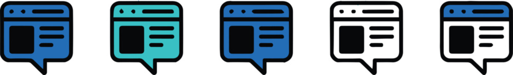 post icon set browser window with speech bubble five vector styles ai eps jpeg png modern ui icons