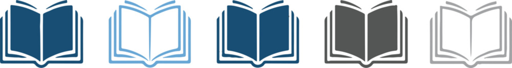 book opened at center icon set vector pack five styles for ui ux and editorial use