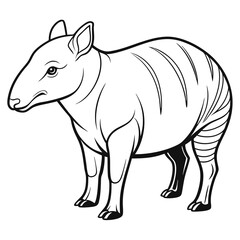 Stylized Line Art Illustration of a Lowland Tapir Animal