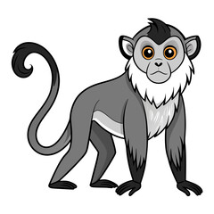 Cartoon monkey with gray fur and bright orange eyes