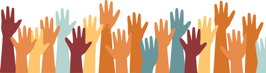 multicultural raised hands seamless vector set for inclusion, solidarity, group support and social activism graphics