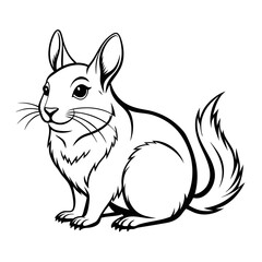 Stylized Chinchilla Illustration in Black and White Line Art