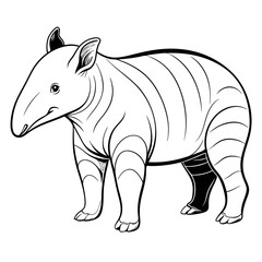 Monochrome tapir illustration in bold line art style