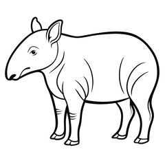 Isolated line art illustration of a tapir on white