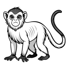 Grayscale monkey illustration standing on all fours with a tail
