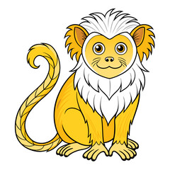 Cartoon golden lion tamarin monkey sitting upright isolated illustration