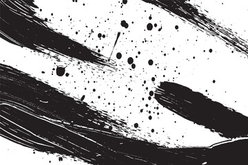 Dynamic Diagonal Black Brush Strokes and Fine Ink Splatter Background

