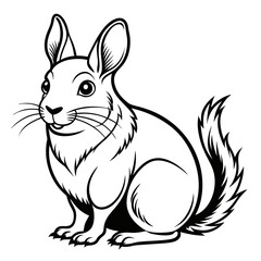 Stylized monochrome drawing of a long-eared chinchilla sitting upright