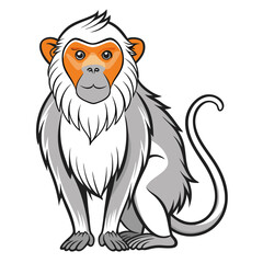 Cartoon Monkey Sitting Vector Illustration Against White Background