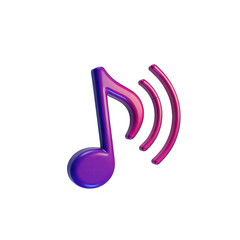 Vibrant musical note in shades of purple and pink emanating sound waves against a stark black background.