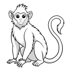Cute monkey cartoon illustration, sitting pose, friendly character