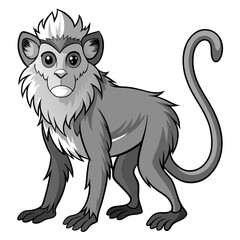 Gray Cartoon Monkey with Furry Mane Standing