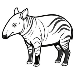 Monochrome Tapir Illustration with Bold Outline and Striped Pattern
