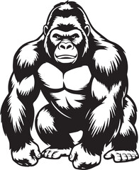 gorilla power vector illustration muscular black and white animal mascot for sports and branding