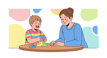 Joyful Parent And Child Bonding While Moldable Fun Clay Crafting Together