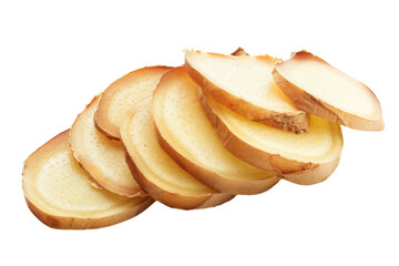 Sliced ginger root arranged artfully on a white background illustrating its natural textures and vibrant colors isolated on transparent background