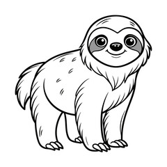Cartoon illustration of a cute sloth, outline and graphic