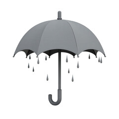 Detailed illustration presents a gray umbrella with rain drops suspended beneath, offering a sense of protection and showcasing a monochromatic color scheme against a stark black background,...