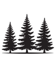 trio pine trees forest silhouette vector with transparent base for outdoor graphics