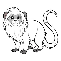 Cute Cartoon Cotton-top Tamarin Monkey Standing Isolated Illustration
